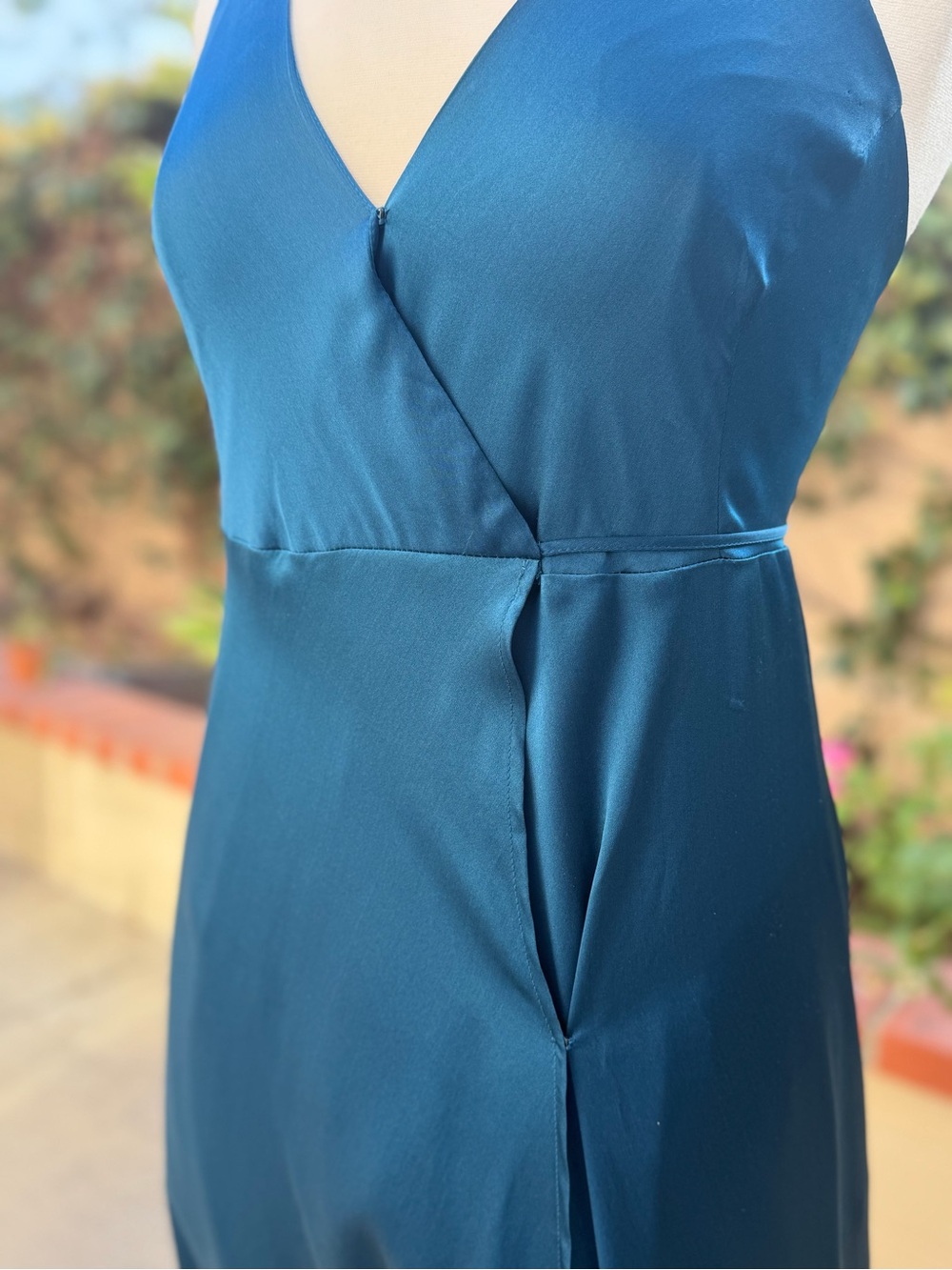 Yumi Kim Teal Satin Wrap Maxi Dress with Side Slit - Picture 7 of 14